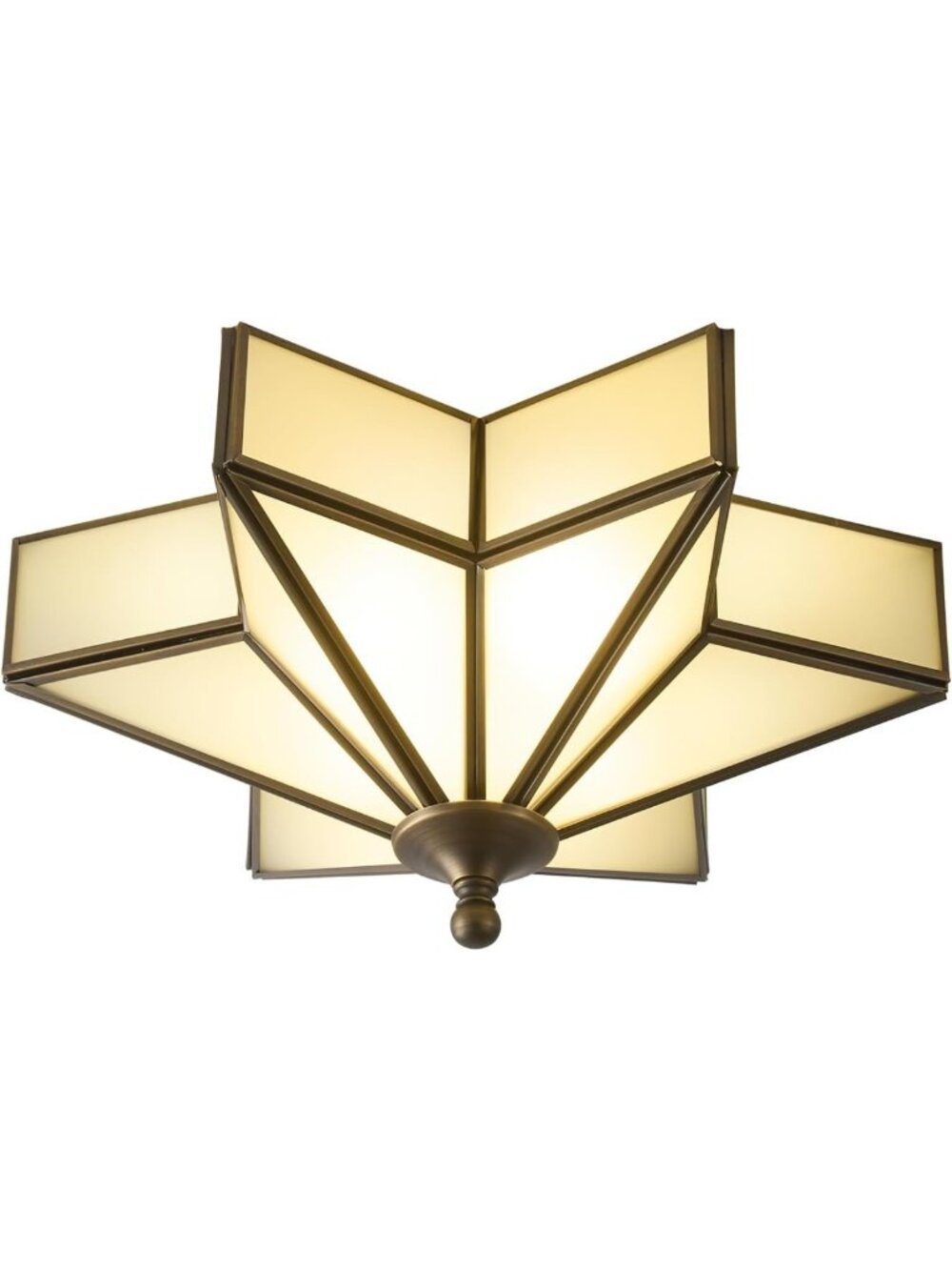 Vintage Bronze Ceiling Light Fixture - 12.2" Milk Glass Flush Mount, Star Design